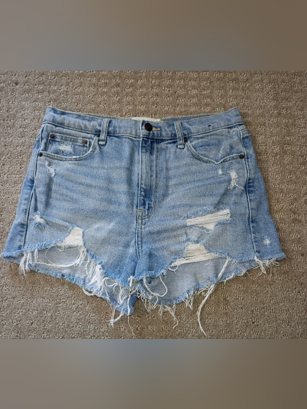 Abercrombie & Fitch High-rise Frayed Hem Blue Jean Cut Off Shorts